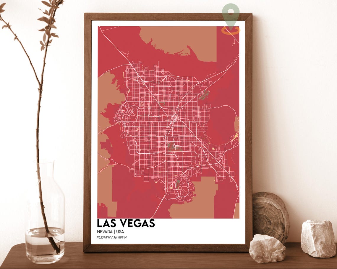 Las Vegas Nevada Striking Dark Green Modern City Map Art Poster - Image 3