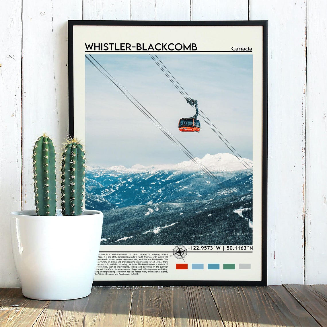 Whistler Blackcomb Canada Red Gondola Over Snowy Peaks Poster - Image 3