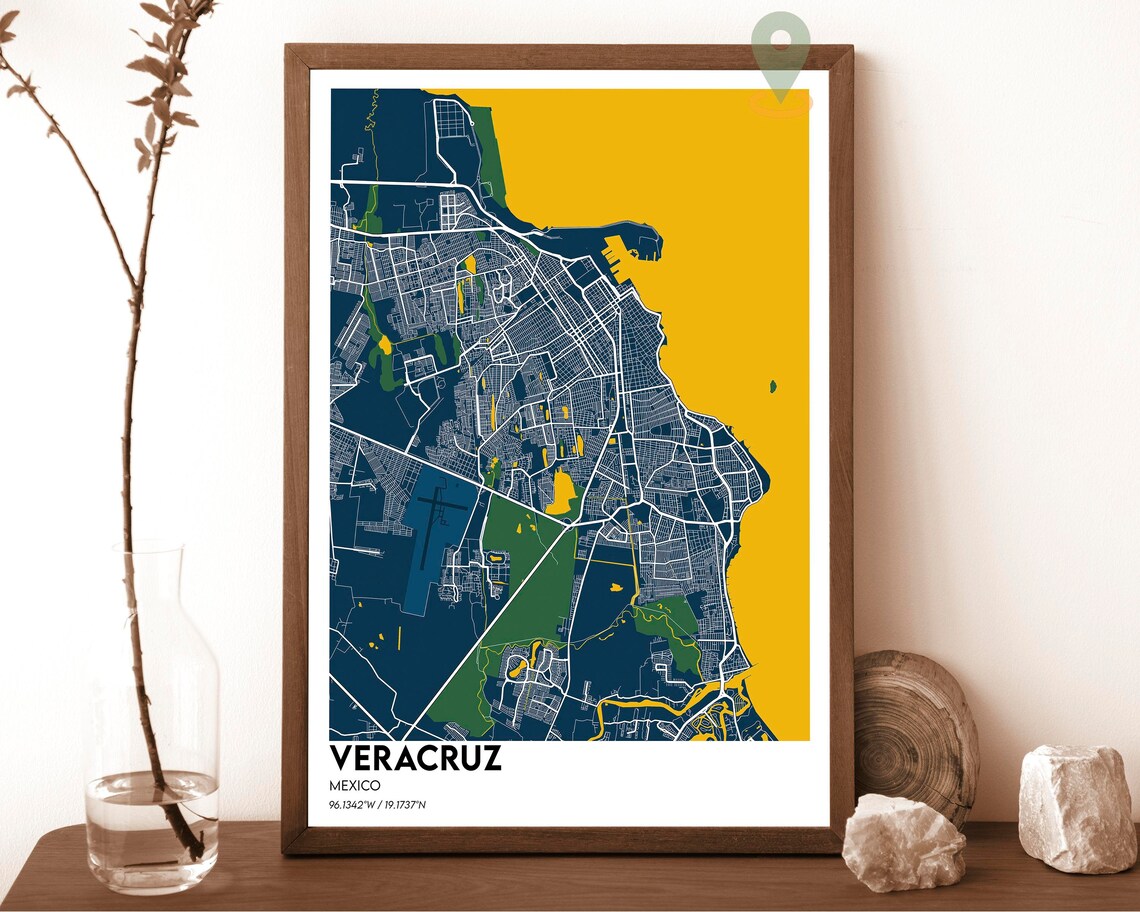 Veracruz Mexico Emerald Green Coastal Street Map Coordinates Poster - Image 6