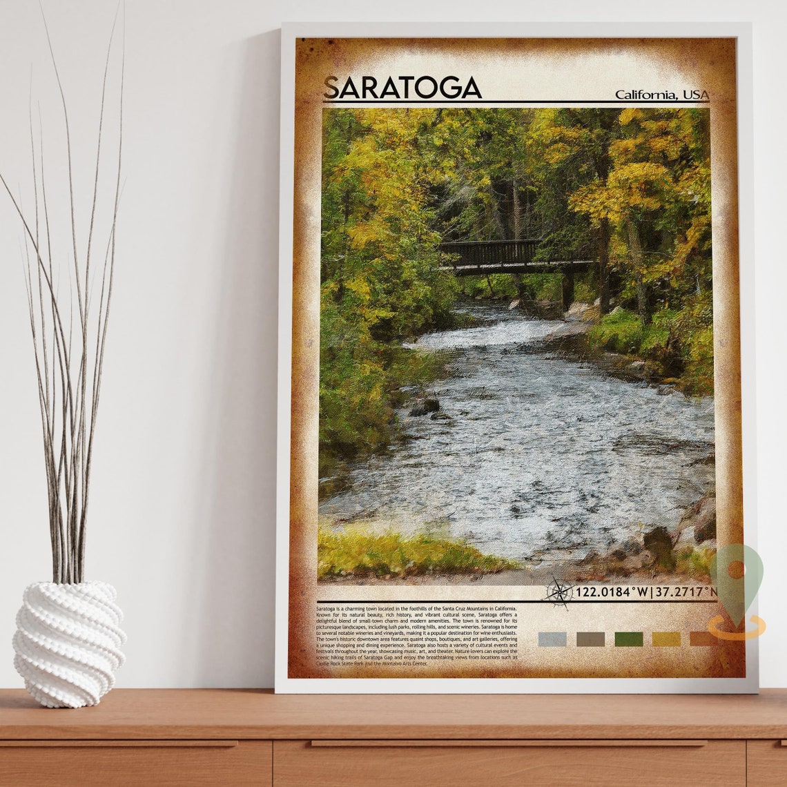 Saratoga Print Saratoga Poster Saratoga Wall Art Saratoga Travel Print Saratoga Art Print Saratoga Artwork Saratoga Photo California - Image 4