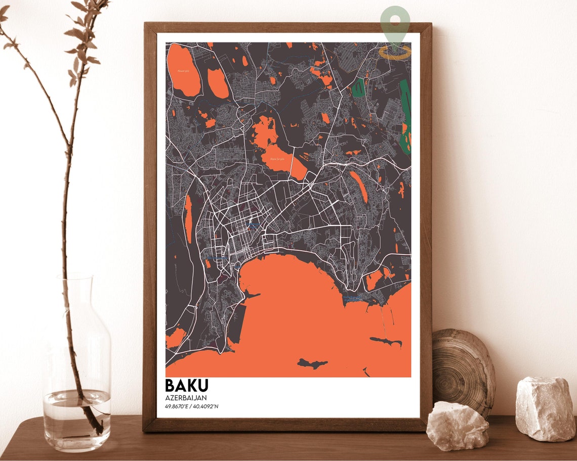Baku Map Baku Map Print Baku Personalized Map Art Baku Wall Art Baku Travel Poster Travel Gift Baku City Poster Azerbaijan Poster - Image 3