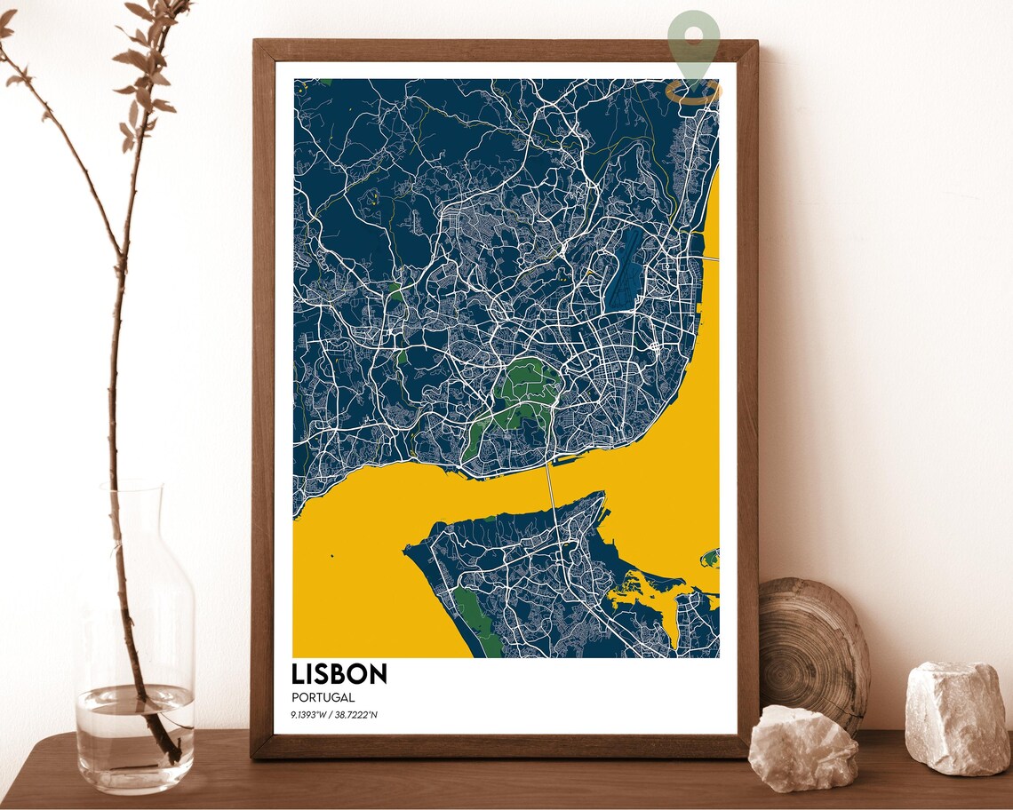 Lisbon Portugal Street Map Beige Turquoise City Cartography Poster - Image 6
