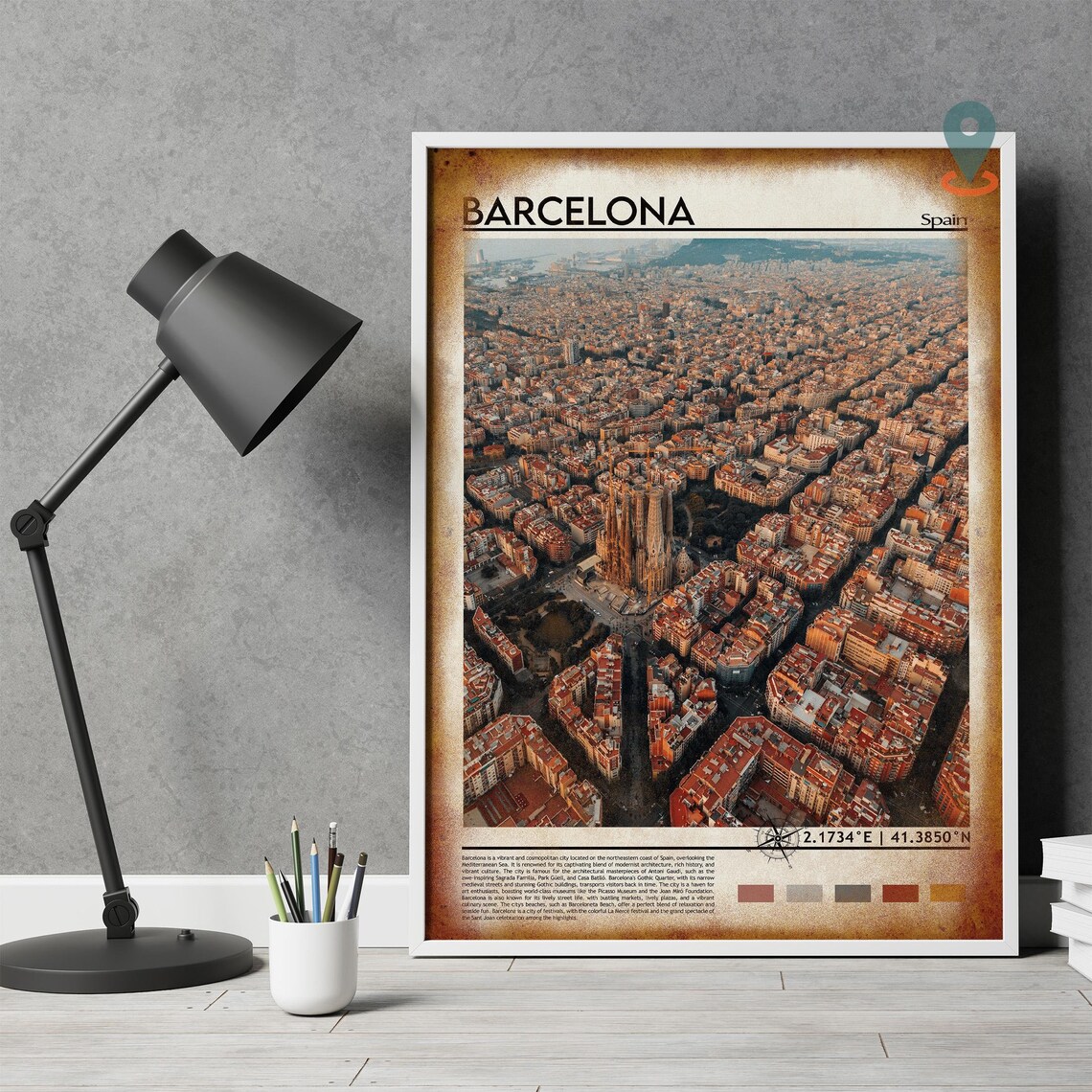 Barcelona Spain Aerial View Sagrada Familia Cityscape Travel Poster - Image 4