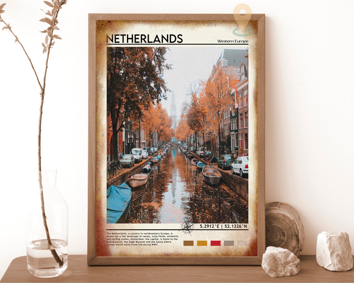 Netherlands Autumn Canal Boat Scene Vintage Travel Art Poster - Image 6