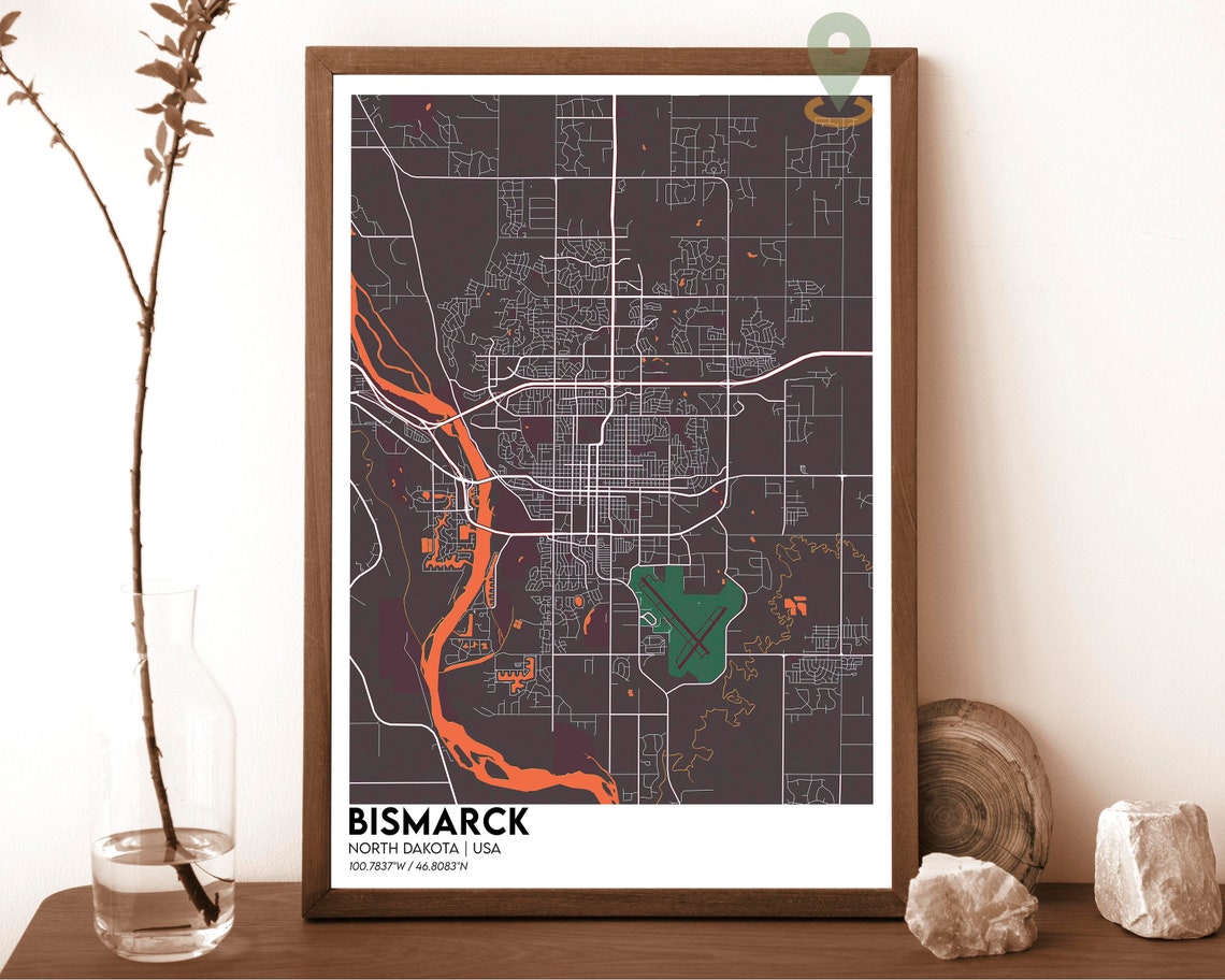 Bismarck North Dakota Navy Gold Street Map River Decor Poster - Image 5