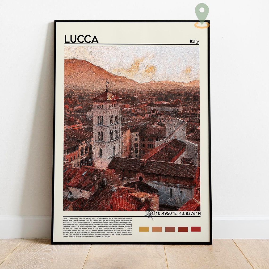 Lucca Italy Medieval Tower Red Rooftops Tuscan Sunset Travel Poster - Image 2