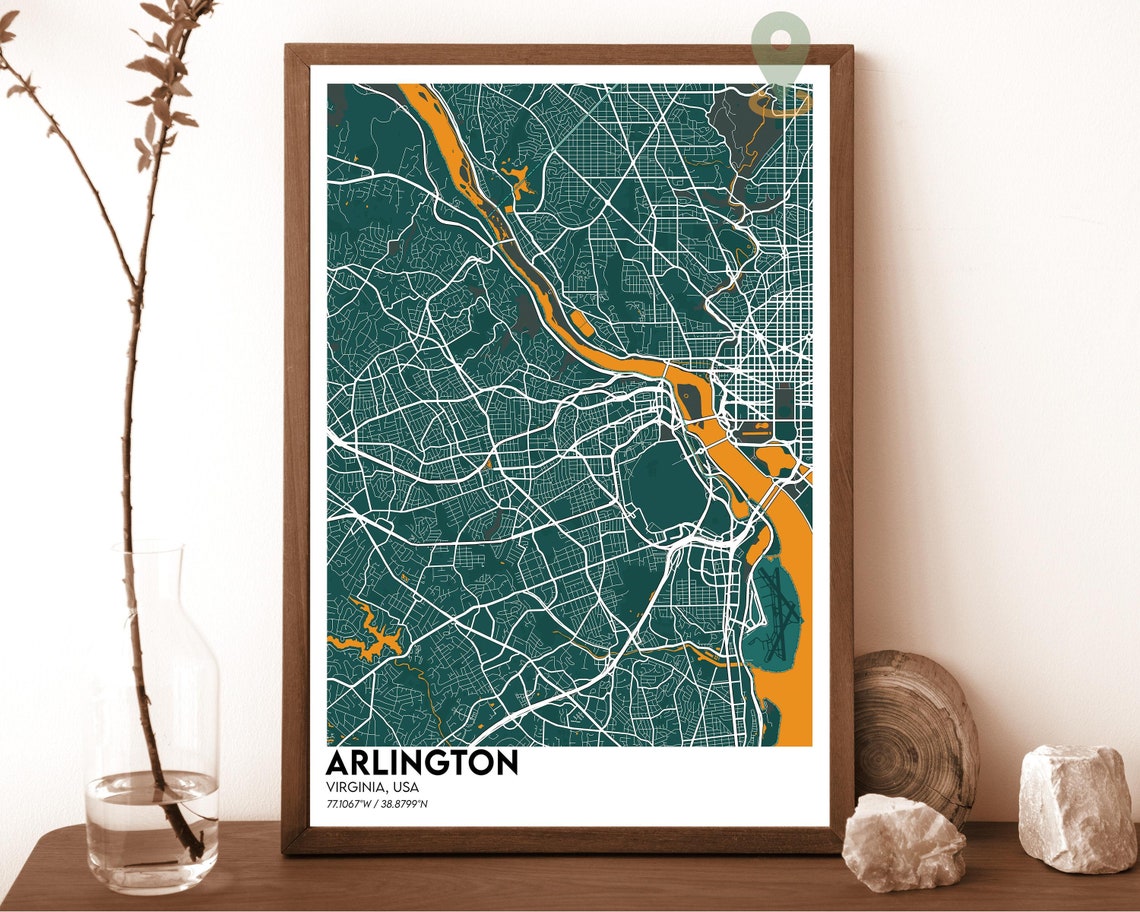Arlington Virginia Crimson Red Modern City Street Map Art Print - Image 3