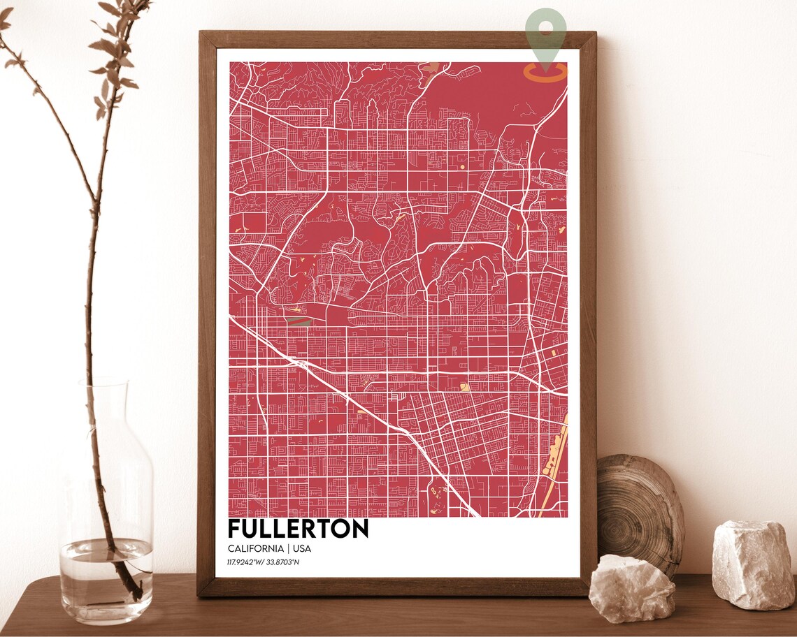 Fullerton California Navy Blue Gold City Map Home Decor Poster - Image 4
