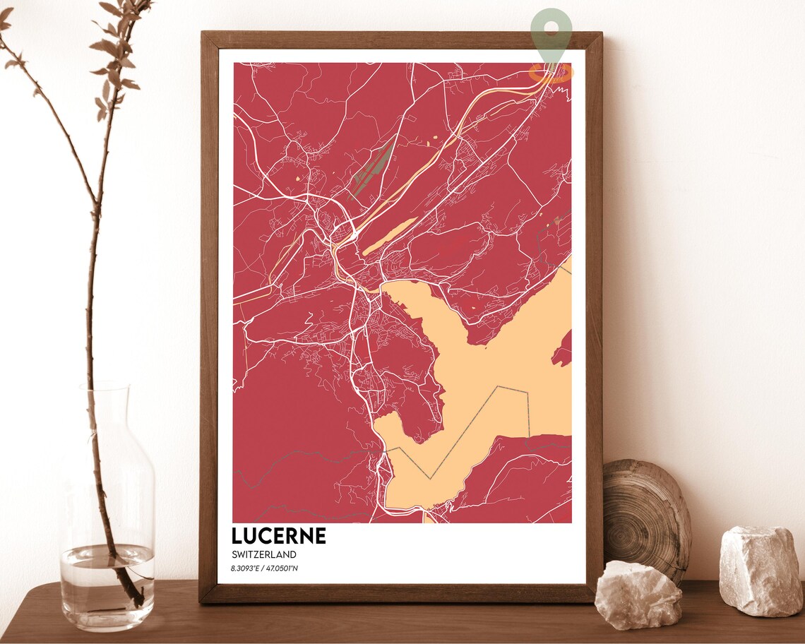 Lucerne Switzerland Lakeside City Street Map Modern Travel Poster - Image 3