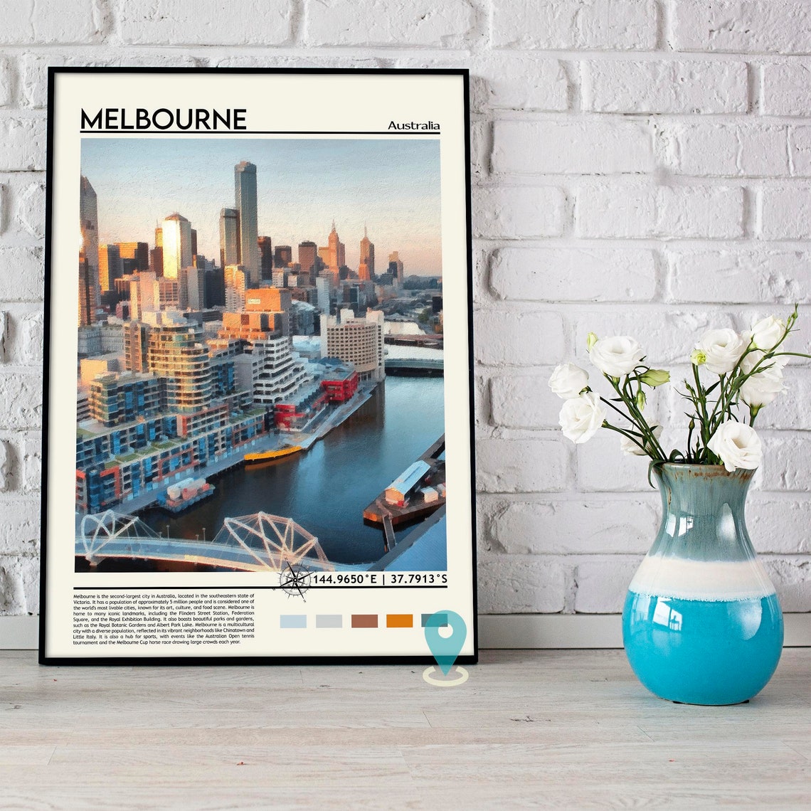 Melbourne Australia Skyline River Dusk City Vintage Travel Poster - Image 3