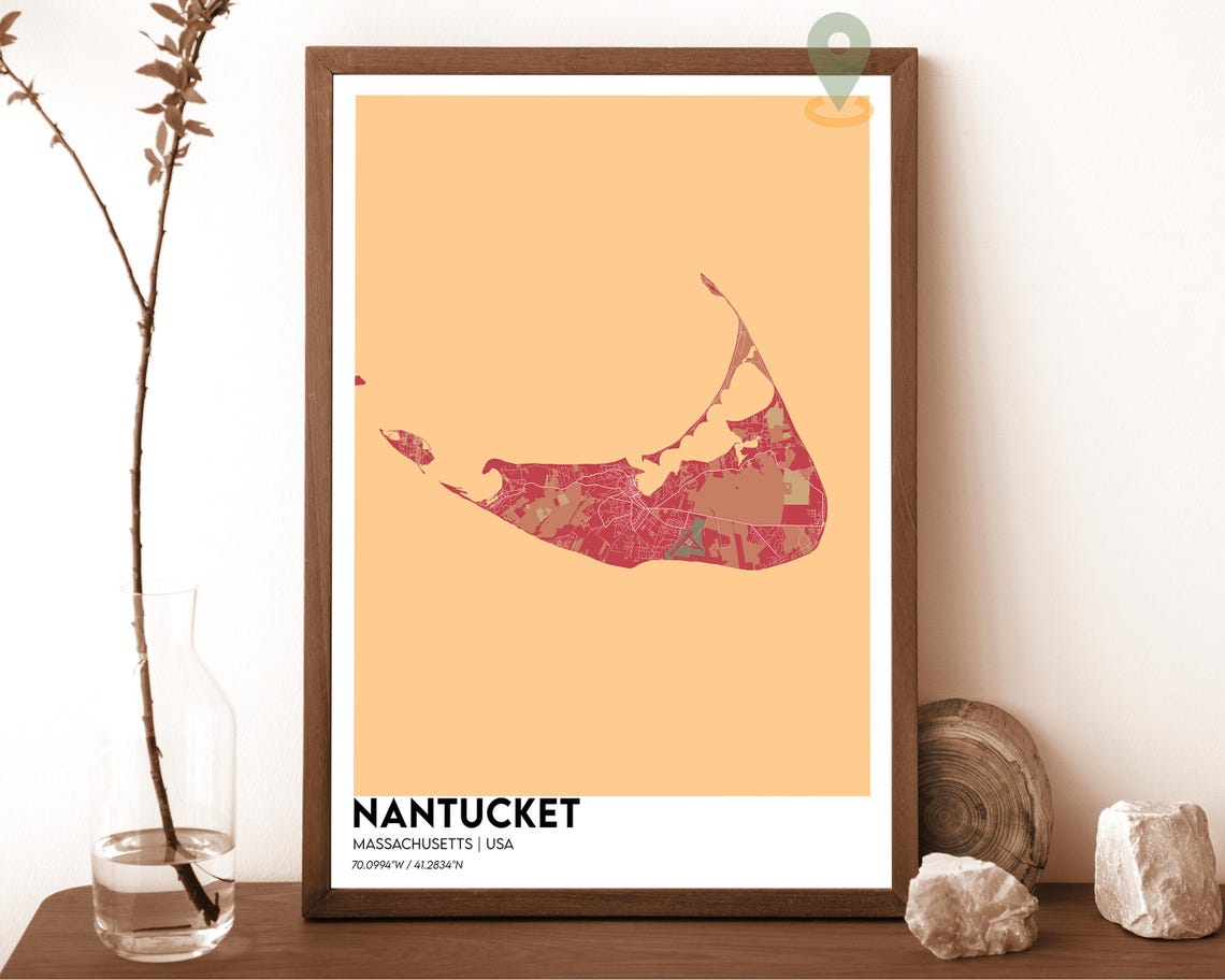 Nantucket Massachusetts Mustard Yellow Island Map Art Poster - Image 4
