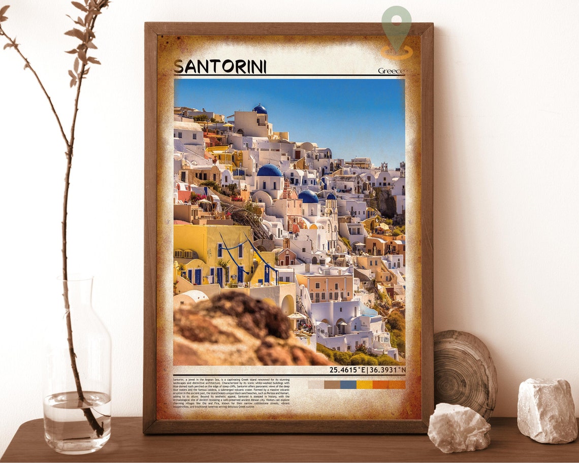 Santorini Greece Blue Domed Churches Caldera View Oia Photo Poster - Image 6