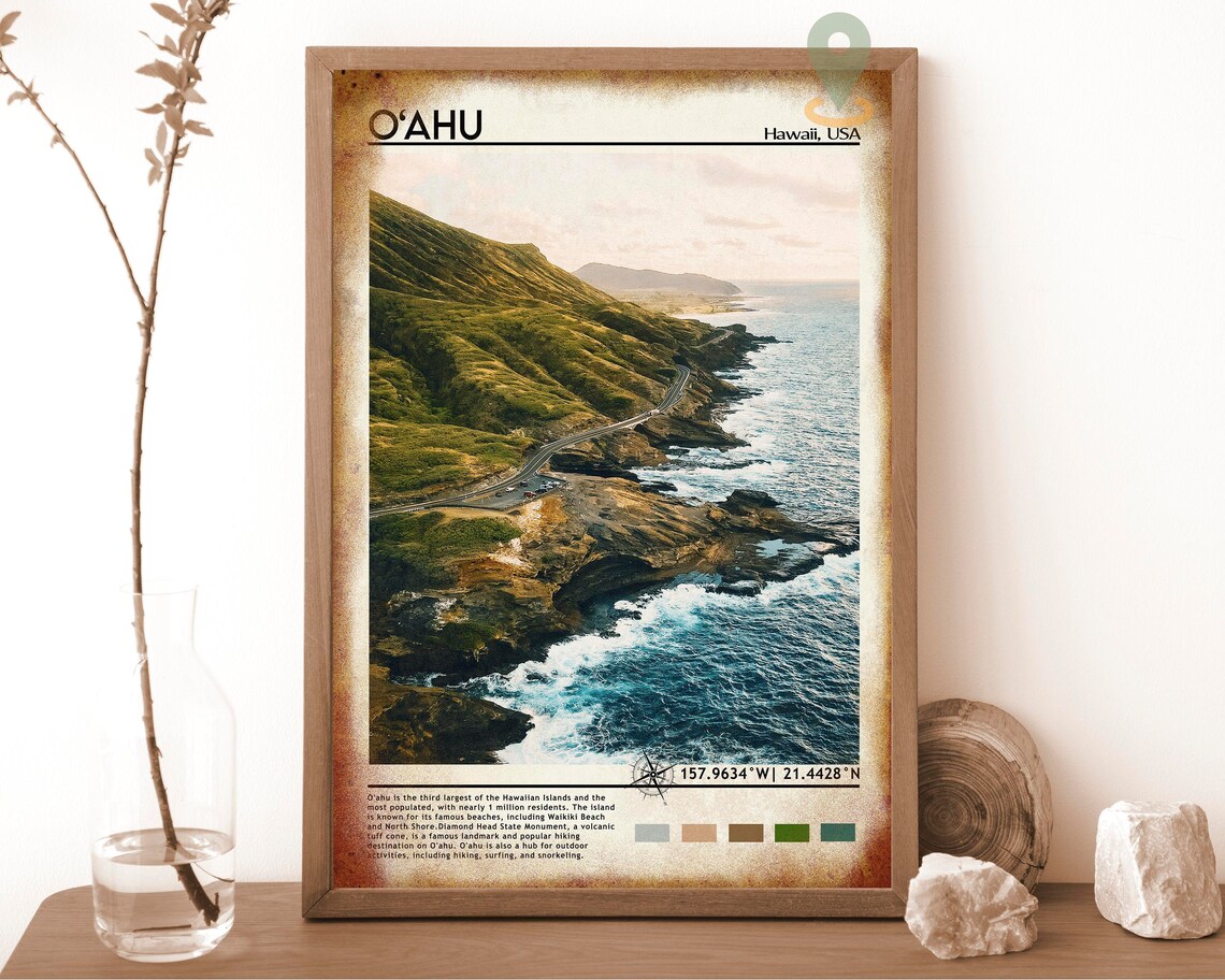 Oahu Hawaii Ocean Cliff Aerial Photography Art Travel Poster - Image 6