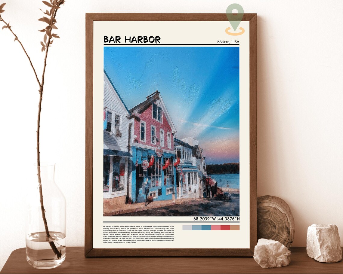 Bar Harbor Maine Scenic Waterfront Street Travel Photo Poster