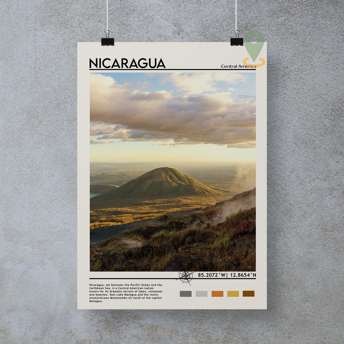 Nicaragua Central America Volcano Crater Sunset Landscape Poster - Image 3