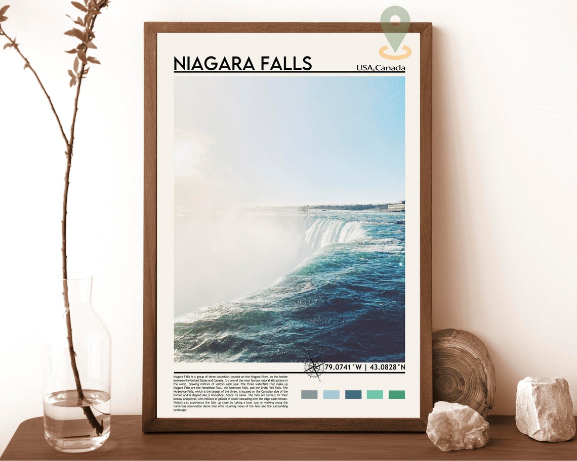 Niagara Falls USA Canada Horseshoe Falls Waterfall Coordinate Poster