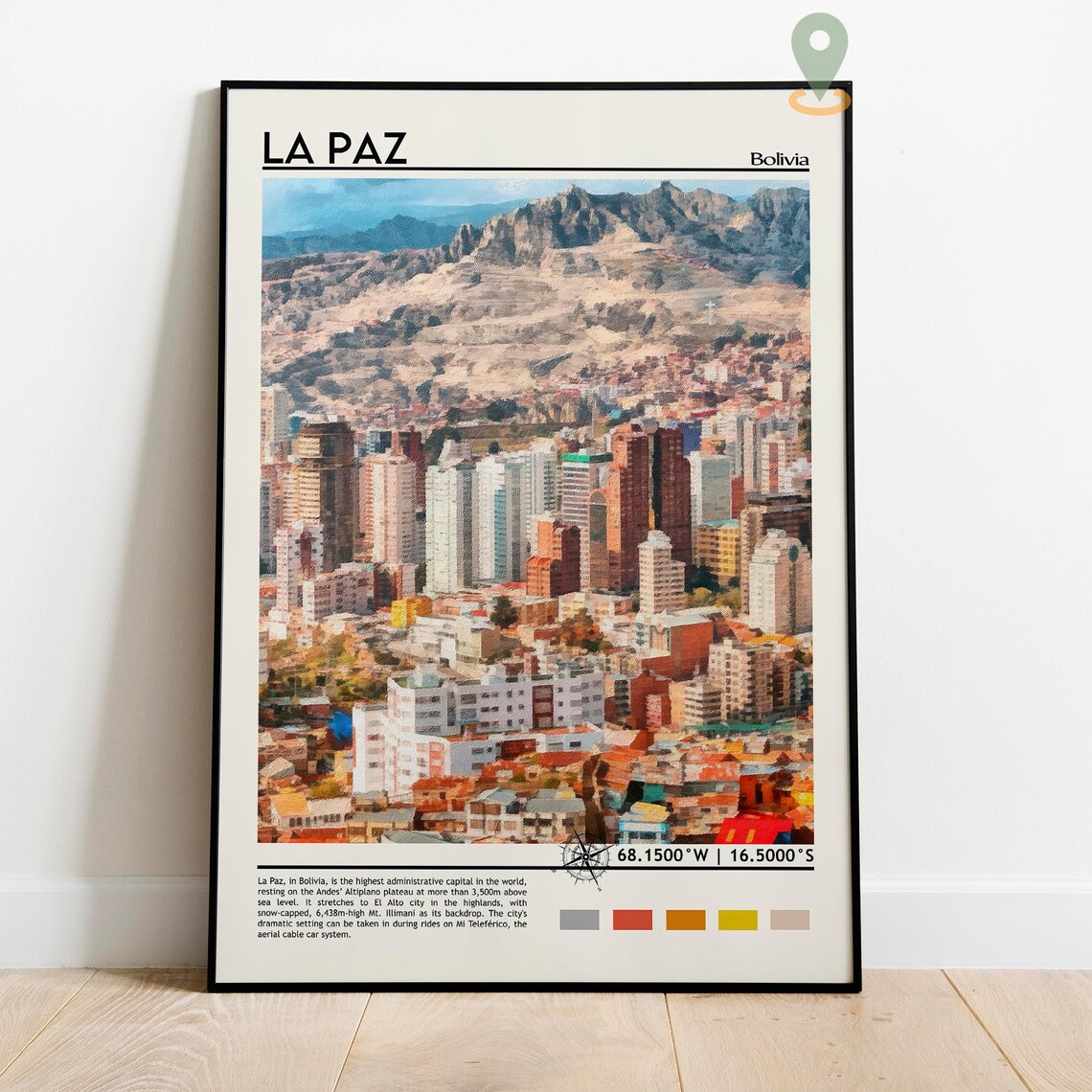 La Paz Bolivia Andes Cityscape Illimani Peak Colorful Travel Poster - Image 5