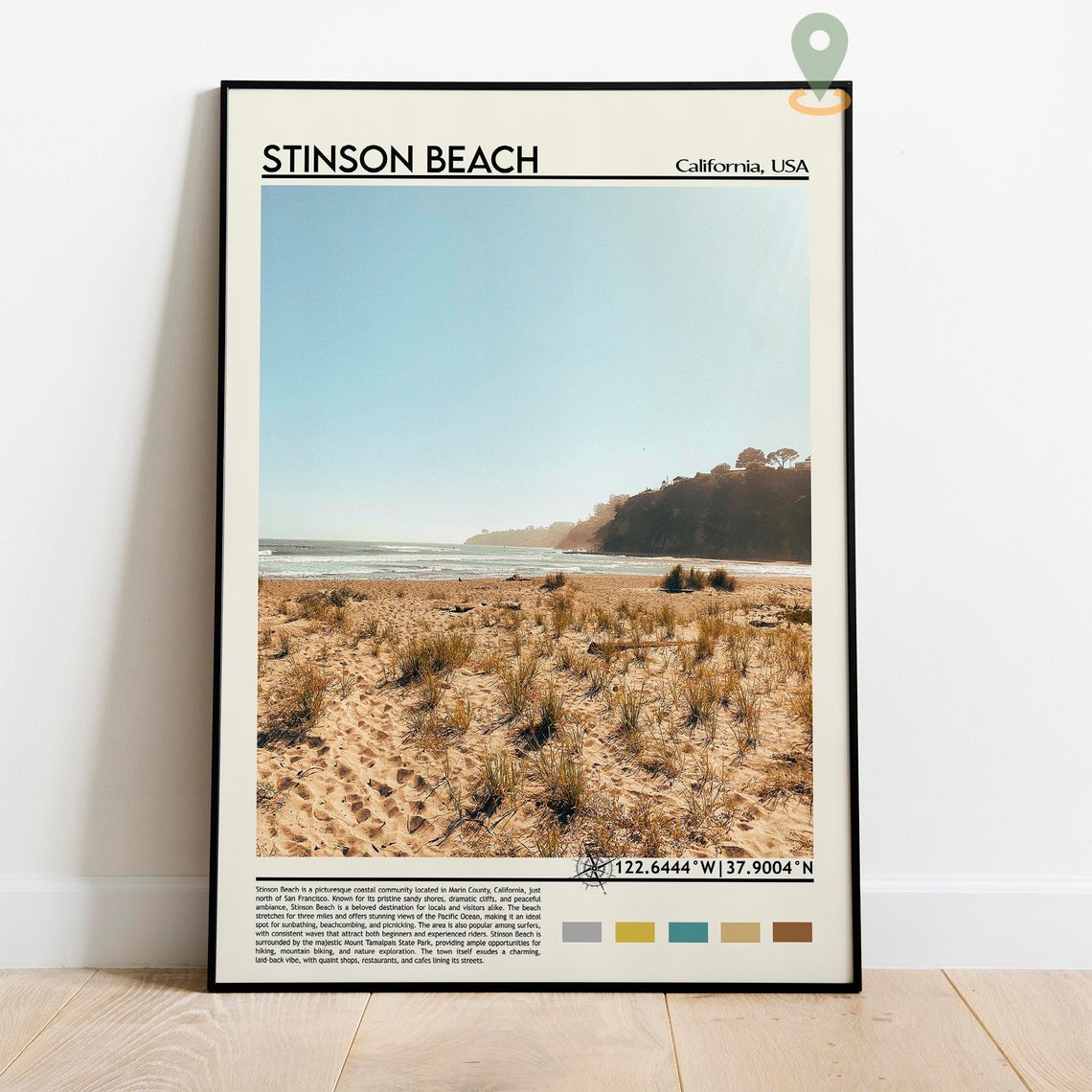 Stinson Beach California Sunny Golden Coast Cliffs Travel Poster - Image 2