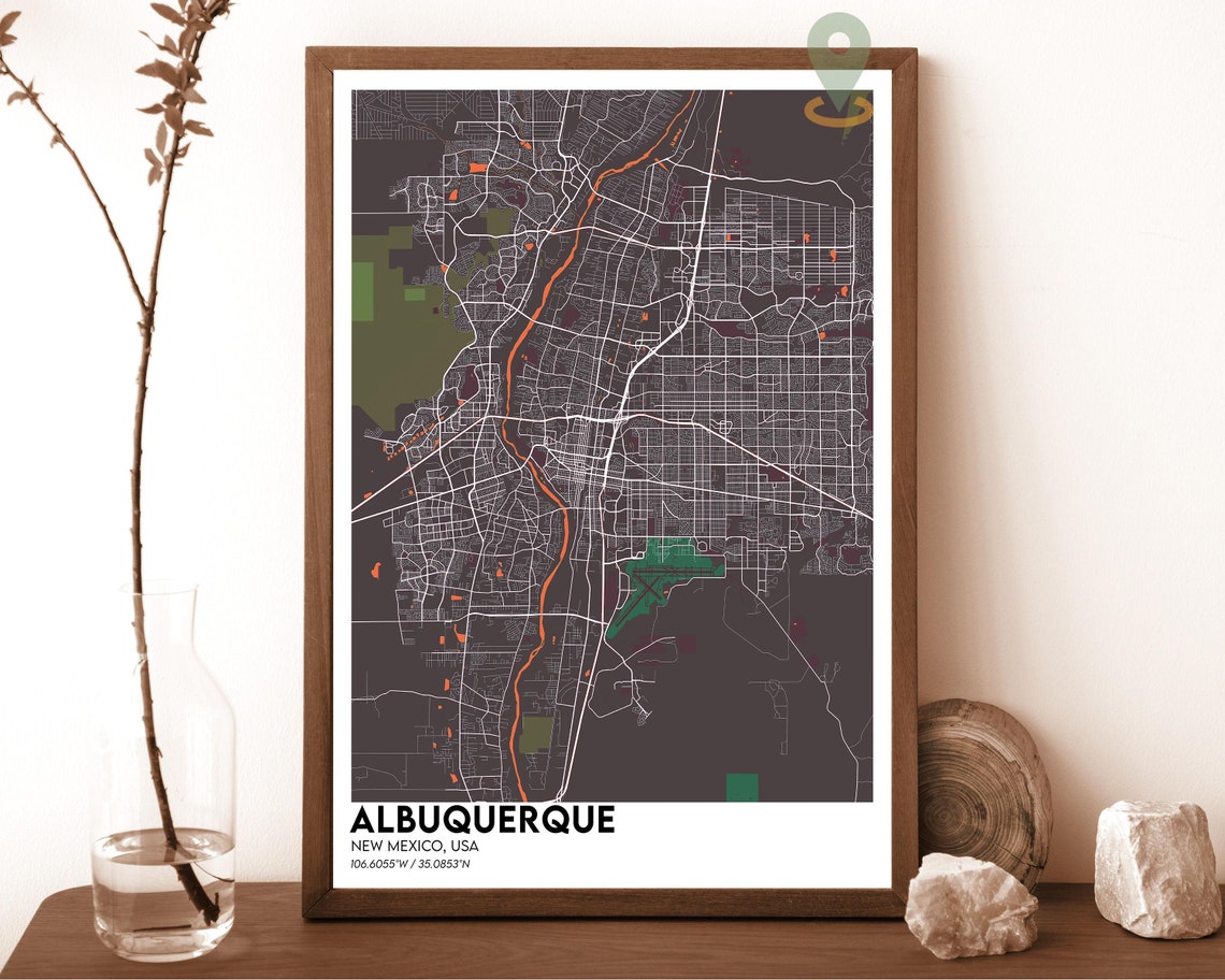 Albuquerque New Mexico City Street Map Red Poster Wall Decor - Image 4