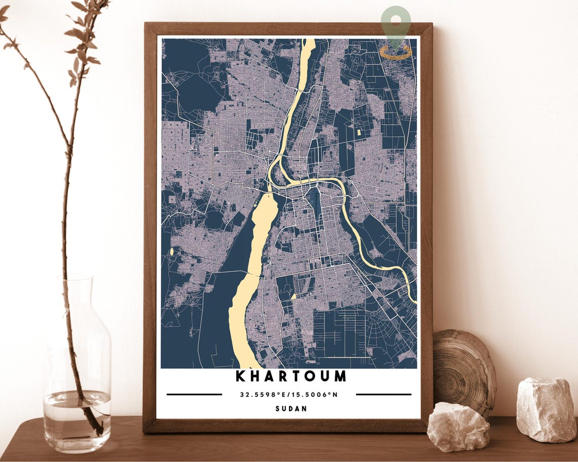 Khartoum Sudan City Street Map Nile Gold Navy Poster Wall Decor - Image 2