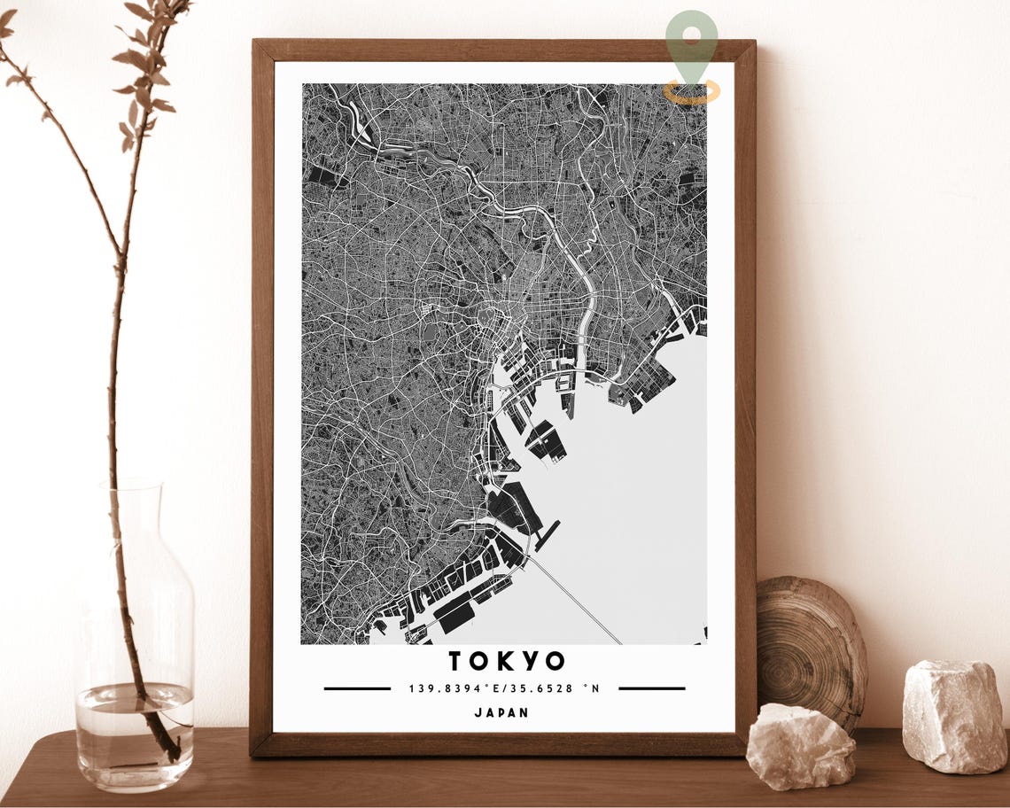 Tokyo Japan City Map Art Poster Grey Blue Modern Travel Decor - Image 3
