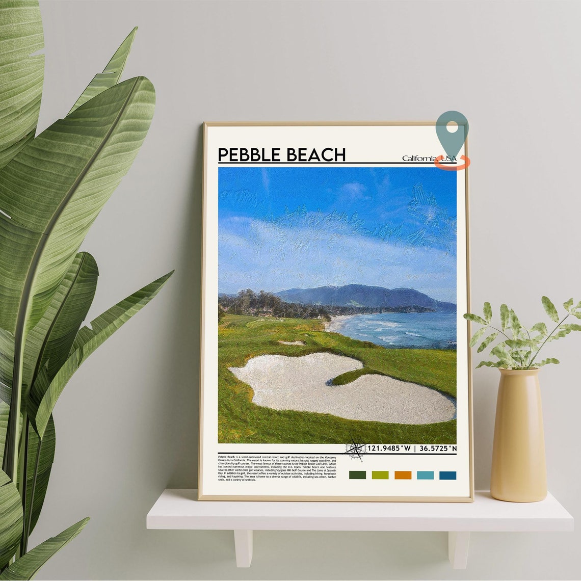 Pebble Beach California Golf Links Ocean Coast Painterly Art Poster - Image 3