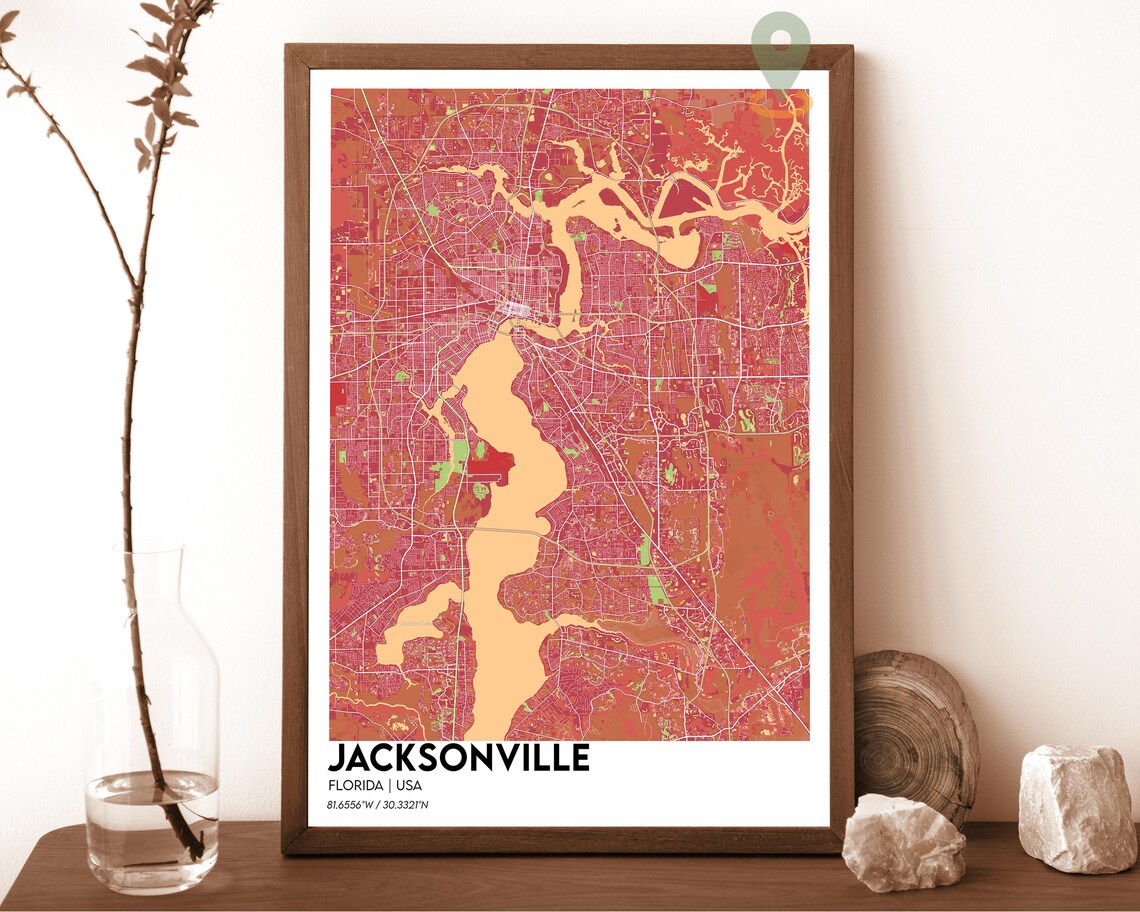 Jacksonville Florida Navy Gold Modern Minimalist City Map Wall Art - Image 5