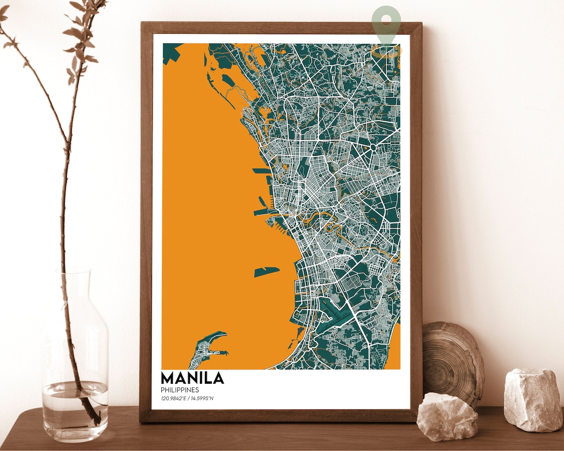 Manila Philippines City Street Map Cyan Bold Modern Art Poster - Image 6