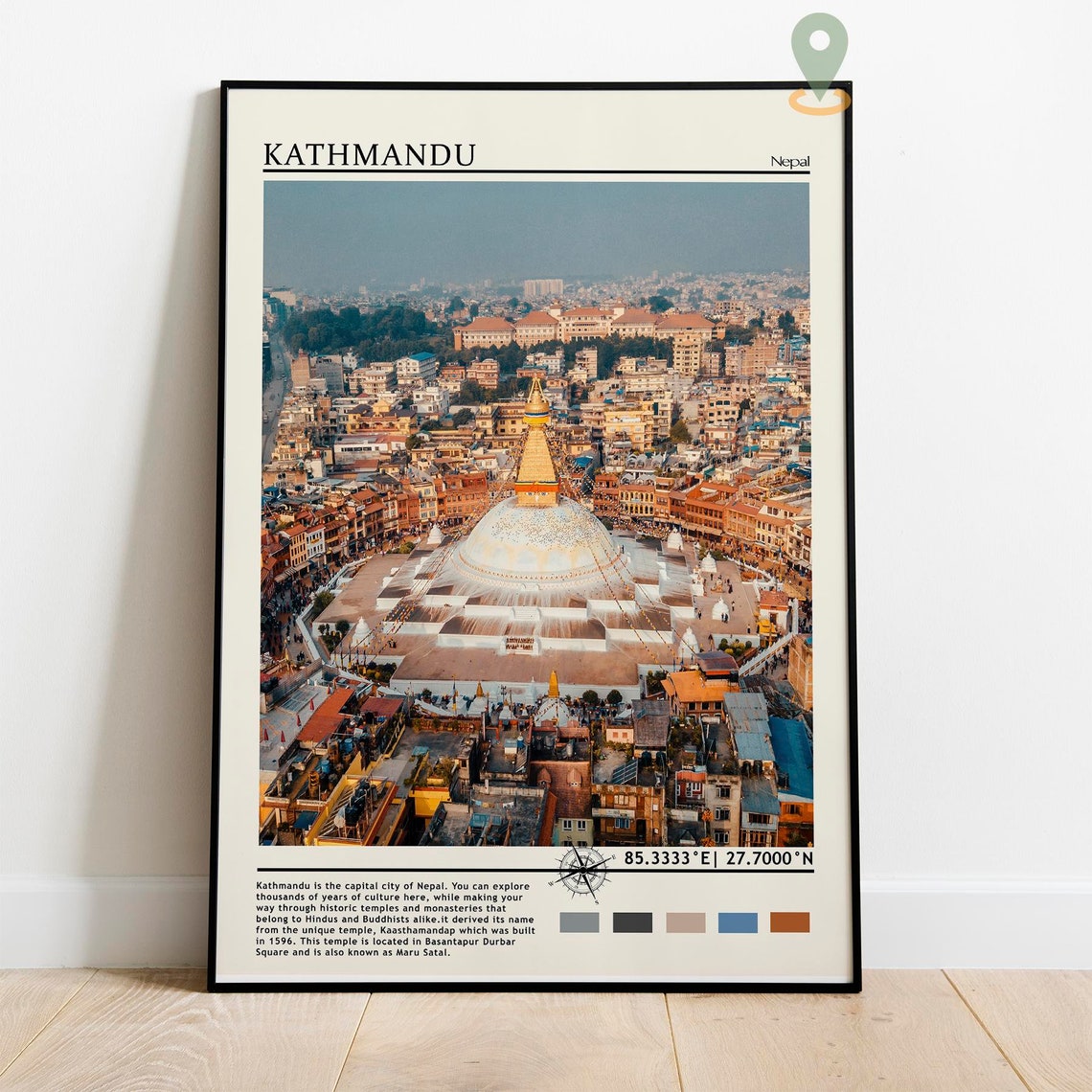 Kathmandu Nepal Boudhanath Stupa Aerial City View Travel Print - Image 2
