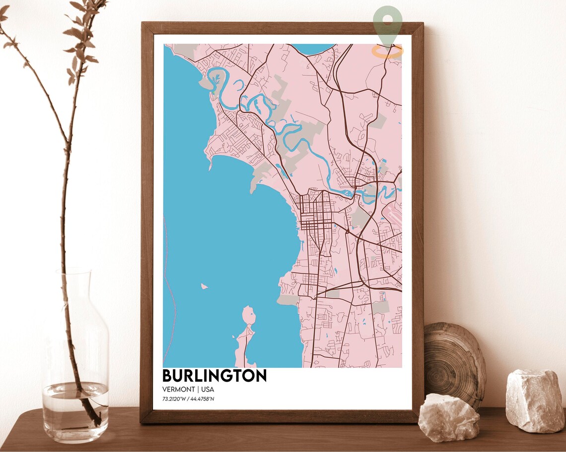Burlington Vermont Navy Aqua Minimalist City Map Design Poster - Image 6