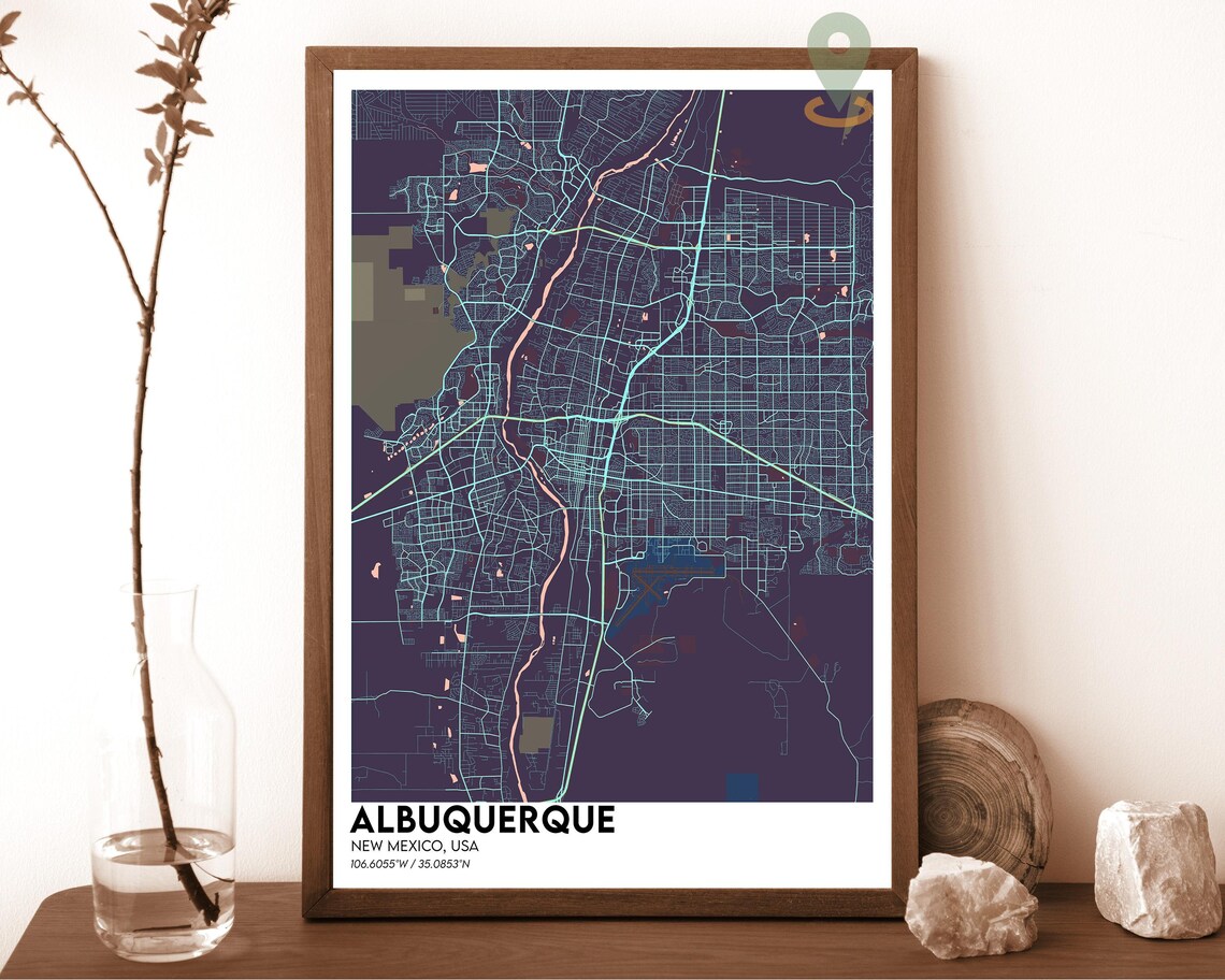 Albuquerque New Mexico City Street Map Red Poster Wall Decor - Image 5