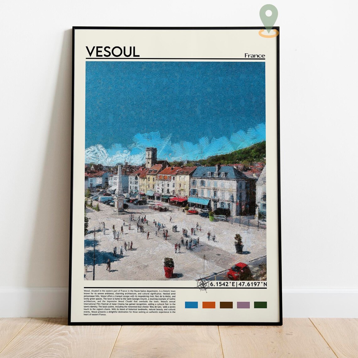 Vesoul France Historic Town Square Painted Old Town Travel Poster - Image 2