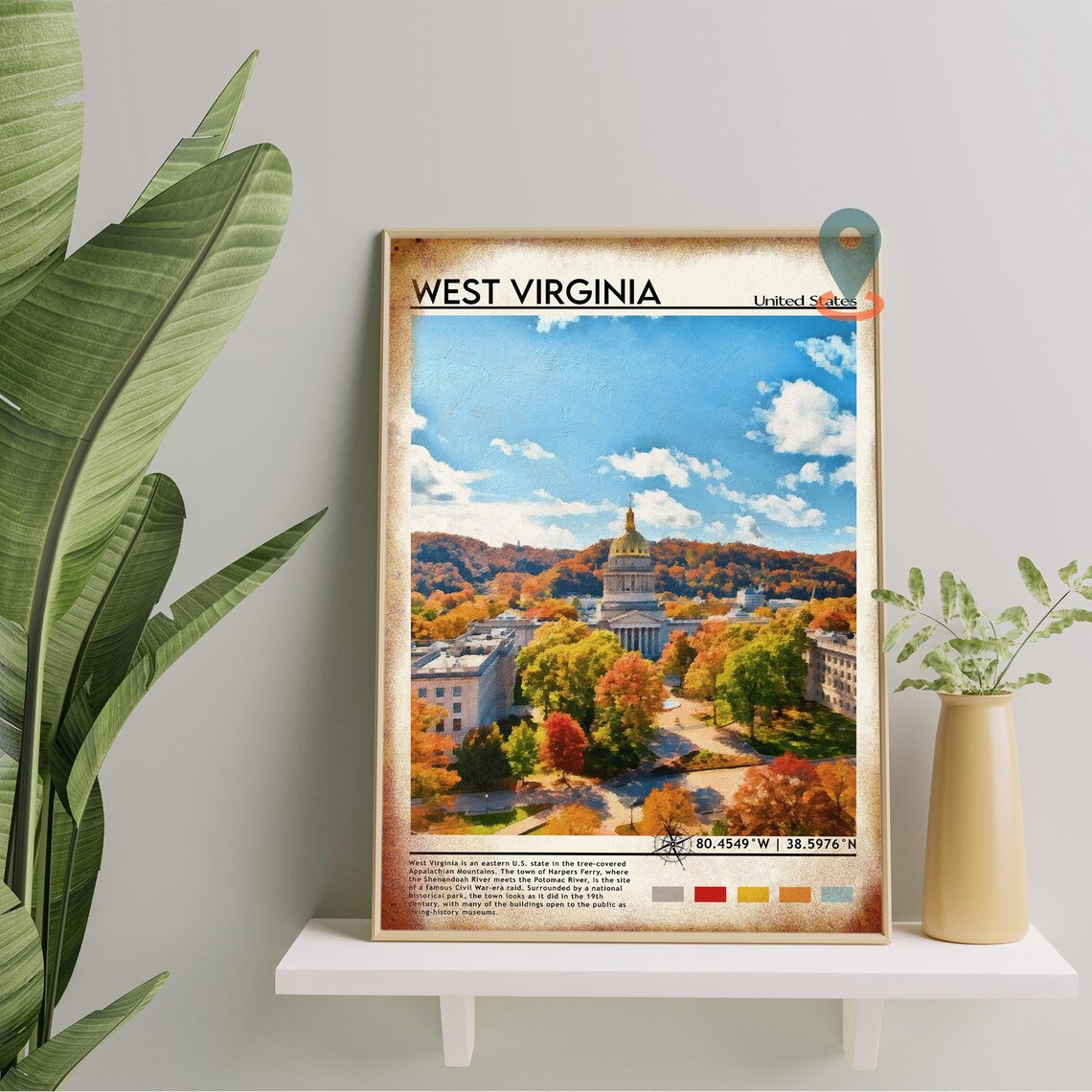 West Virginia Fall Foliage State Capitol Building Travel Poster - Image 2