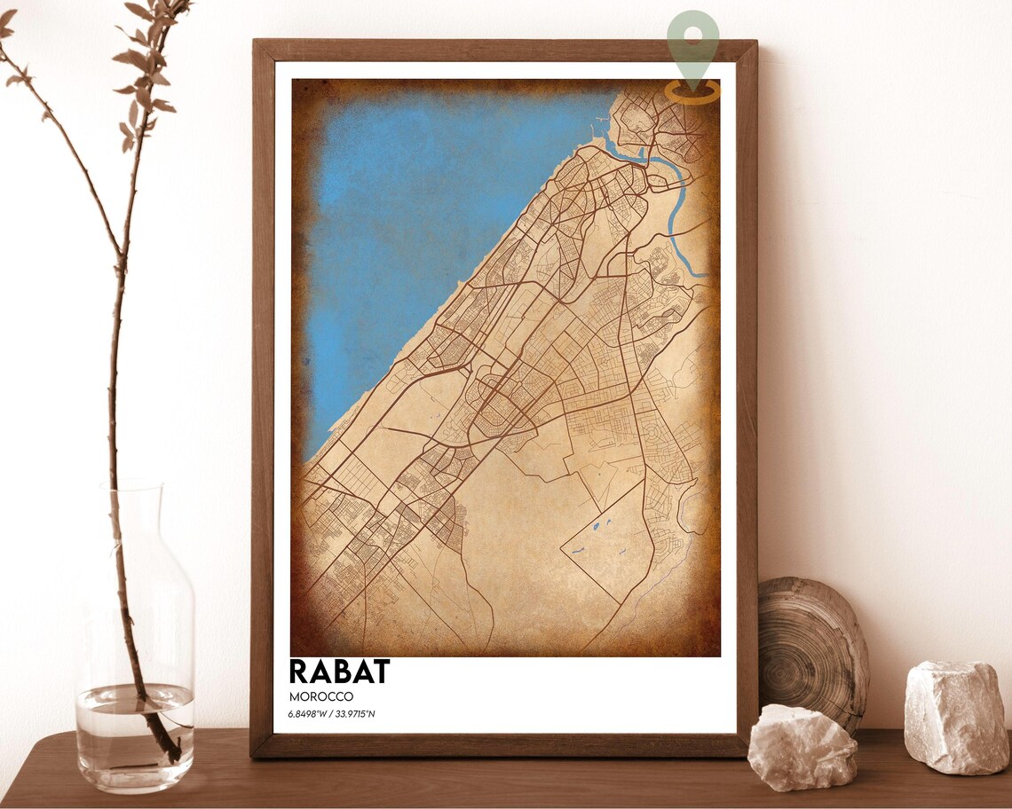 Rabat Morocco Navy and Gold Street Map Minimalist City Poster - Image 3