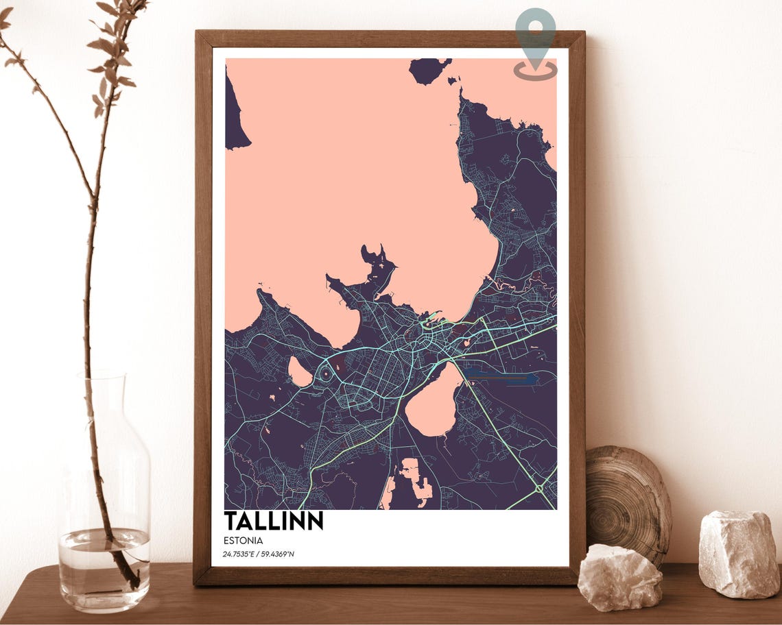 Tallinn Estonia Dark Cyan Modern Gulf City Map Home Decor Poster - Image 3