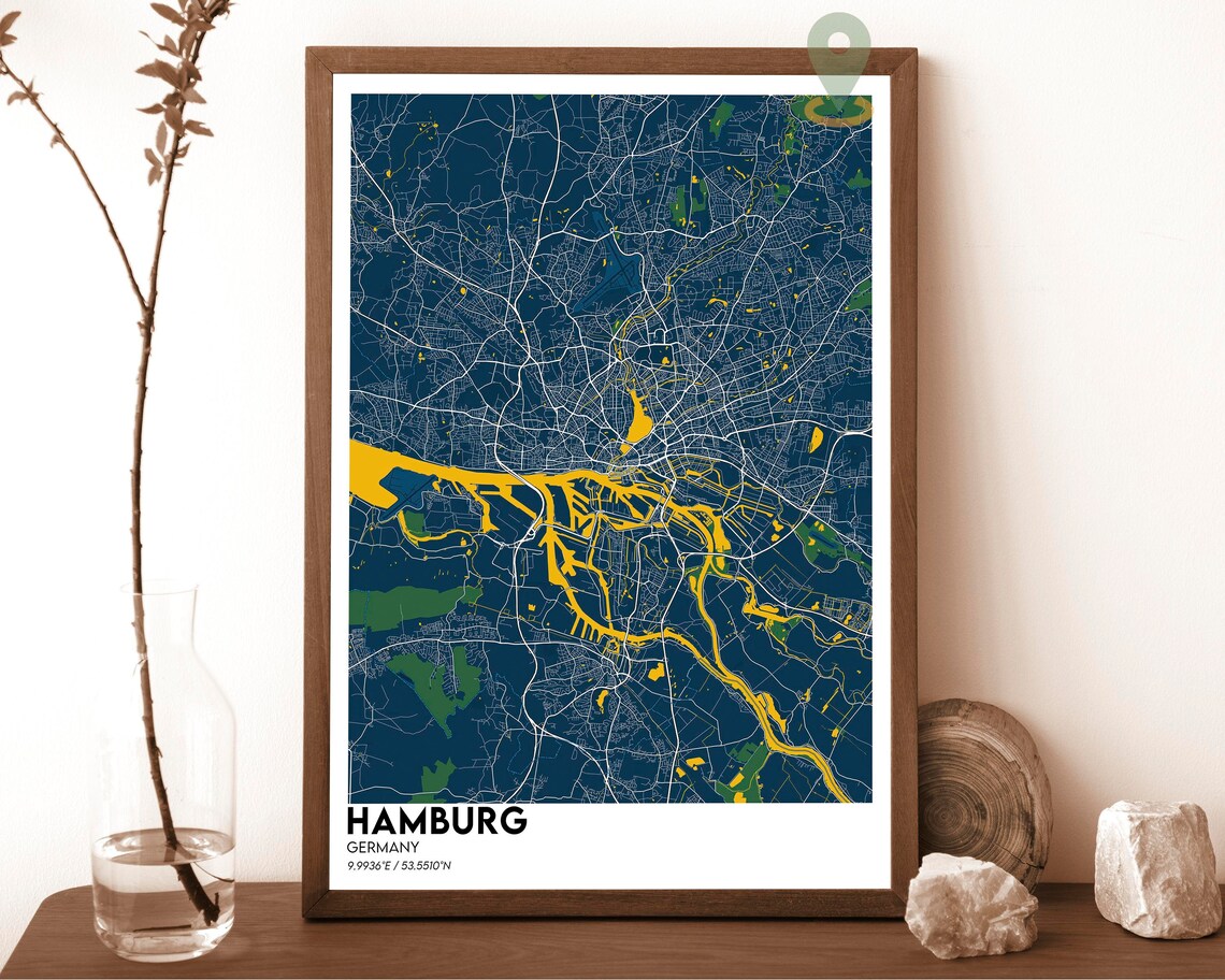 Hamburg Germany Vintage Sepia Elbe River Old Map Style Poster - Image 3