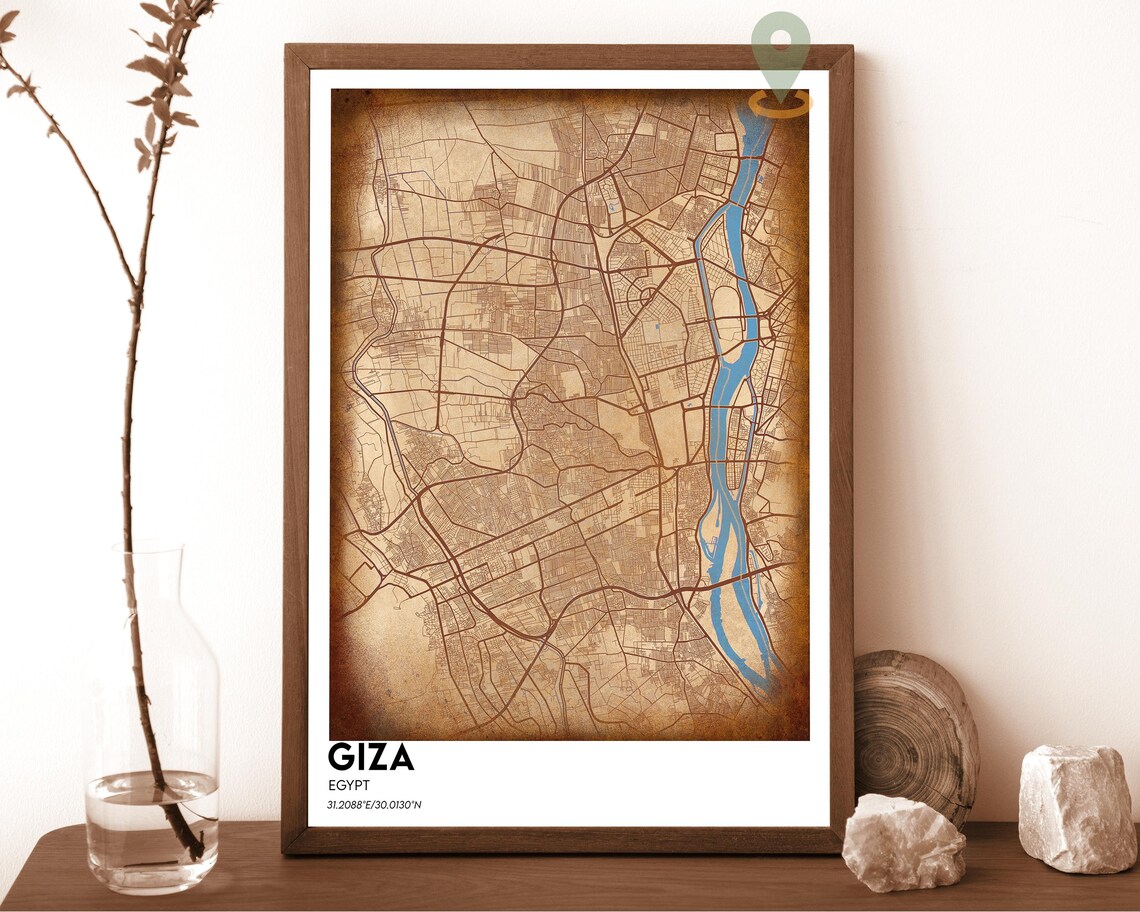 Giza Egypt Vintage Sepia Antique Style City Map Home Decor Poster