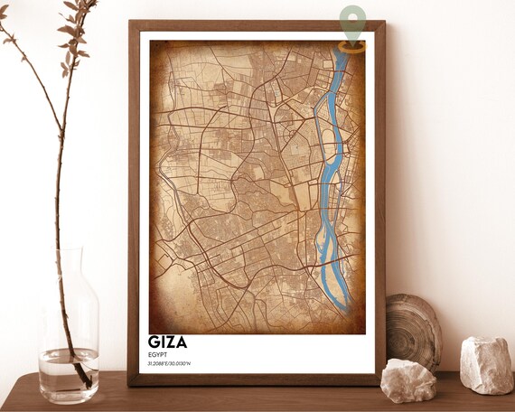 Giza Egypt Vintage Sepia Antique Style City Map Home Decor Poster