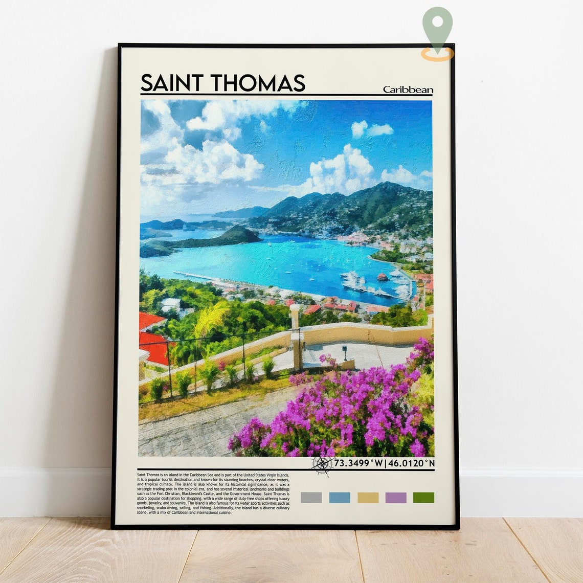 Saint Thomas Caribbean Turquoise Bay Harbor Bougainvillea Poster - Image 3