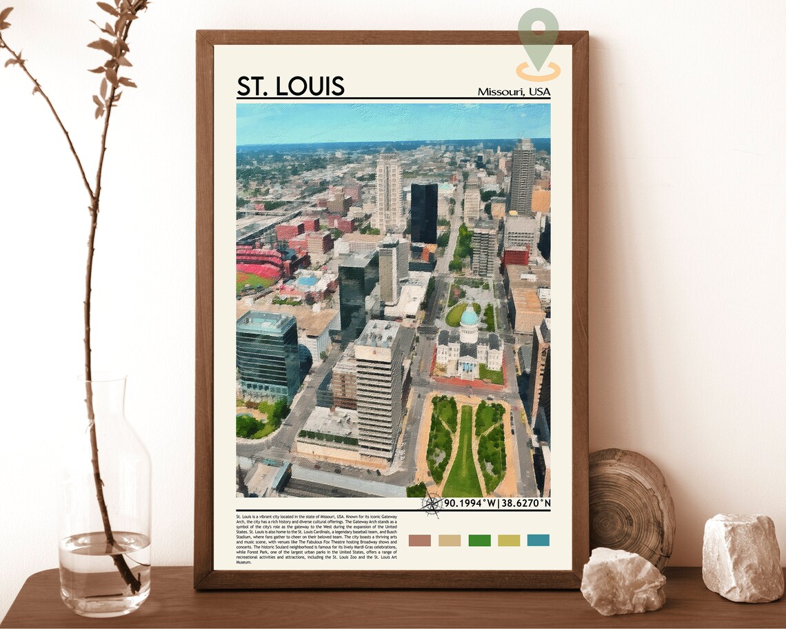 St Louis Missouri Downtown Aerial Skyline Vintage City Poster