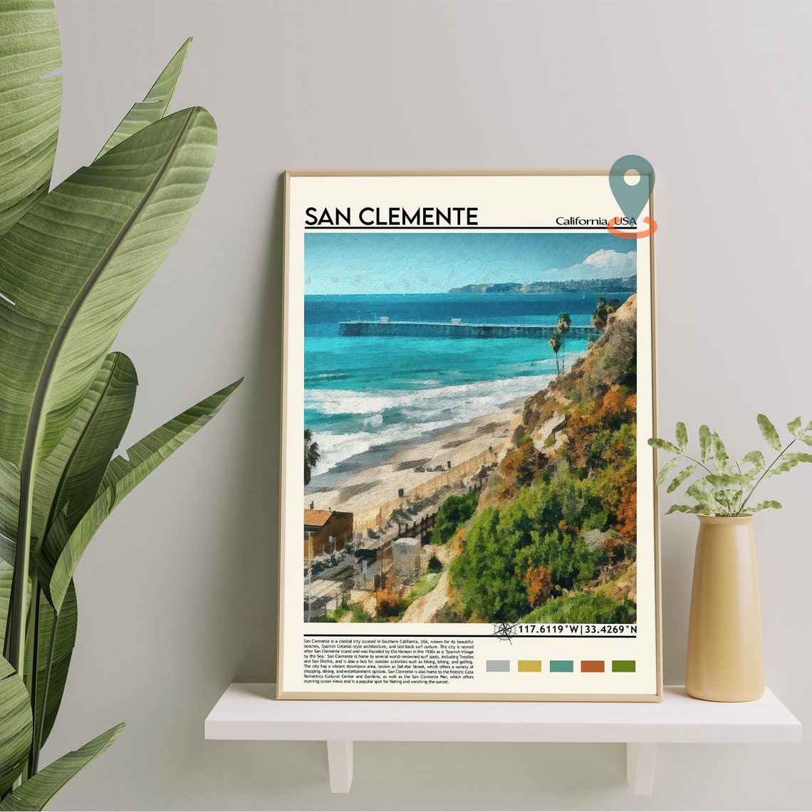 San Clemente California Pier Beach Cliffs Coastal Surf Poster - Image 2