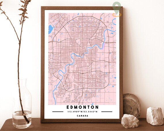 Edmonton Canada Blush Pink Winding River City Map Art Poster