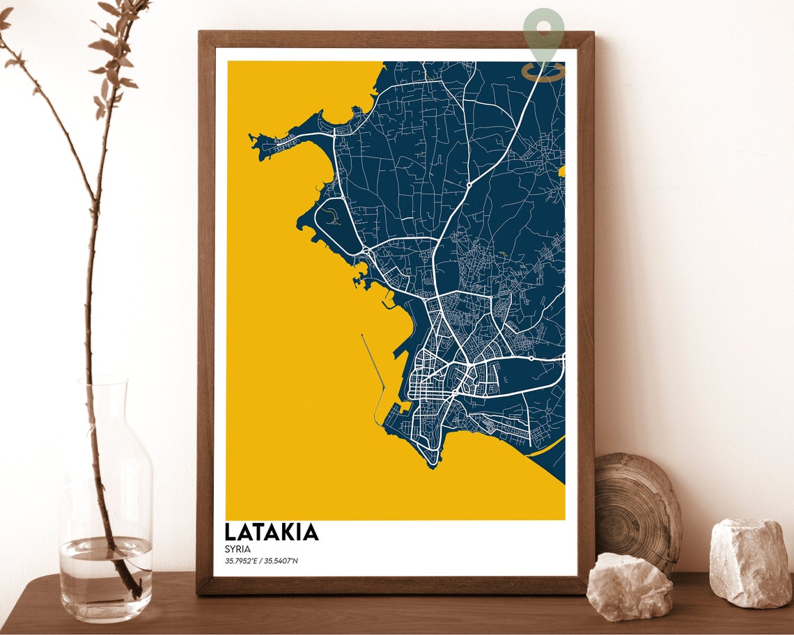 Latakia Syria Navy Yellow Sea Coast Modern Street Map Poster
