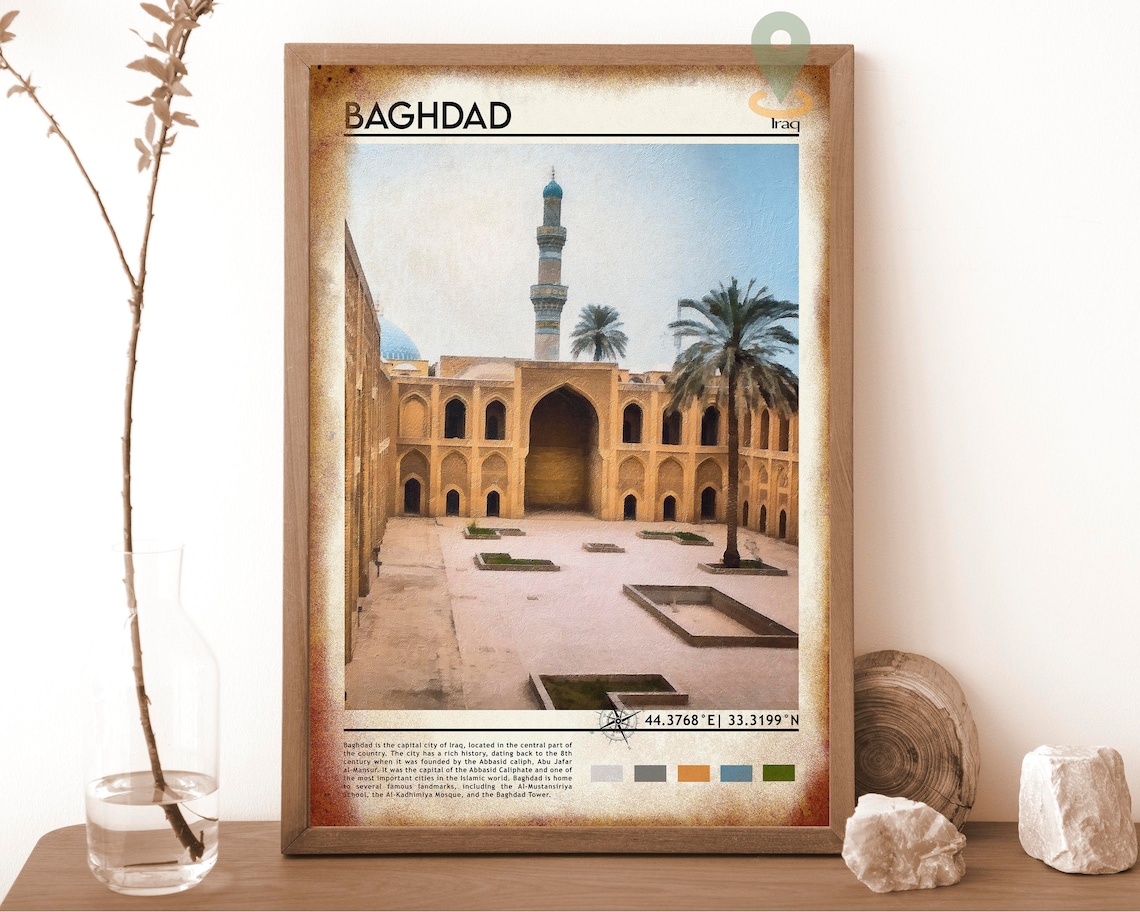 Baghdad Iraq Old City Courtyard Mosque Painting Travel Poster - Image 6