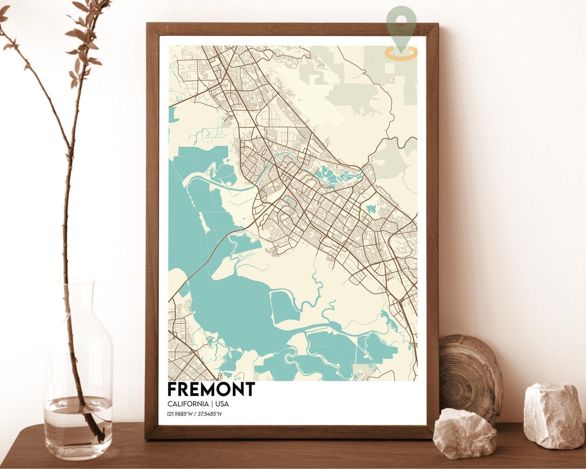 Fremont California Coral Red Modern City Map Home Decor Poster - Image 5