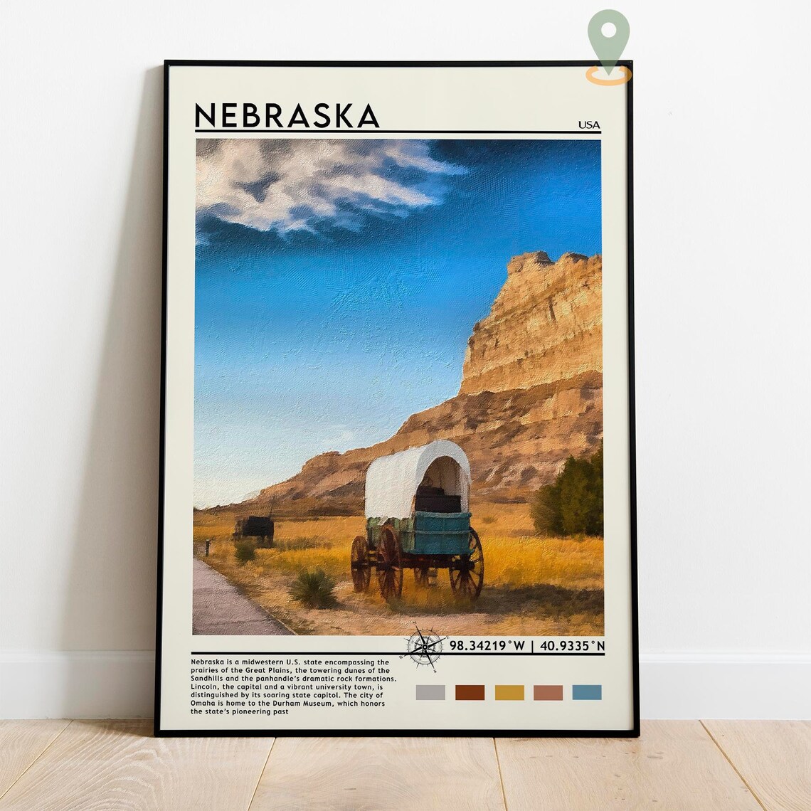 Nebraska Pioneer Wagon and Bluffs Historic Midwest Scene Poster - Image 2