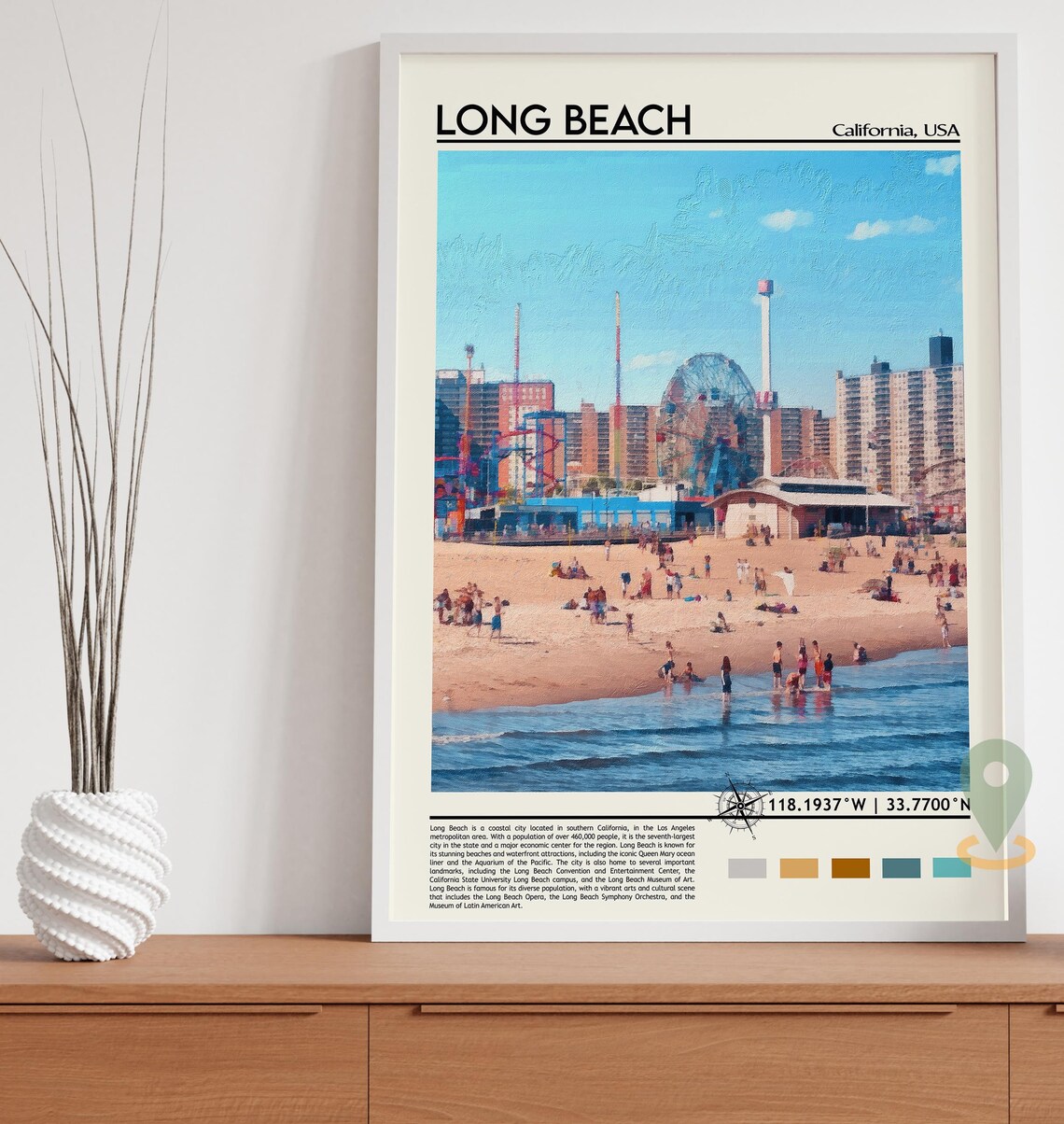 Long Beach California Beach Photo Poster Amusement Pier Scene Art - Image 3