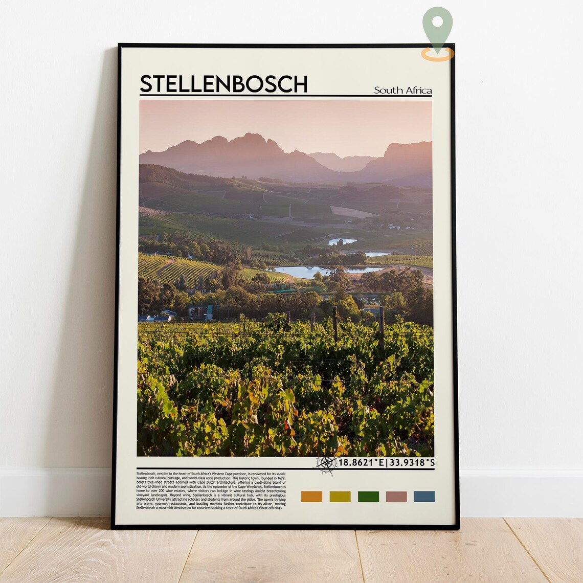 Stellenbosch South Africa Vineyard Sunset Wine Region Travel Poster - Image 5