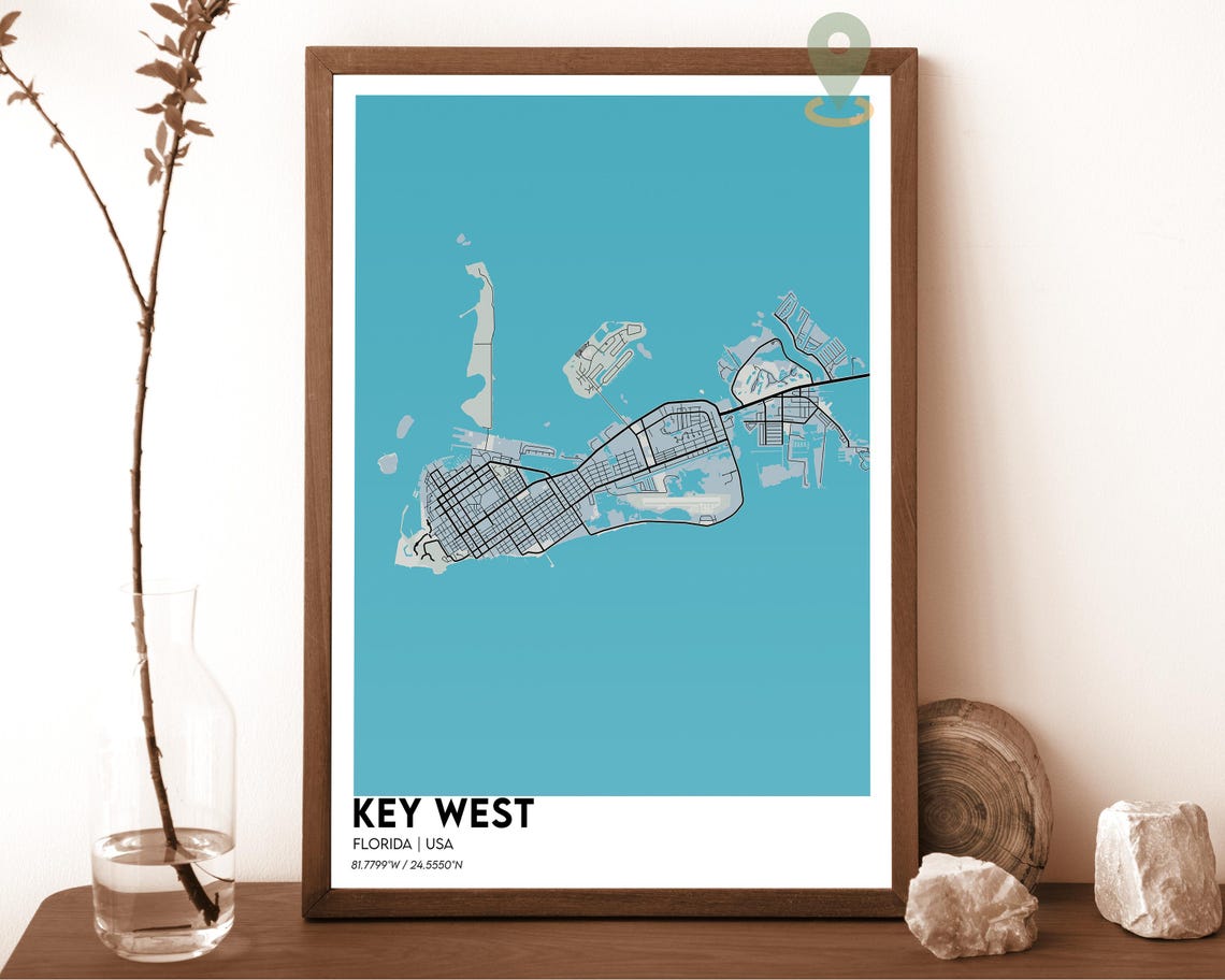 Key West Florida Mustard Green Minimalist Island Map Wall Art - Image 5