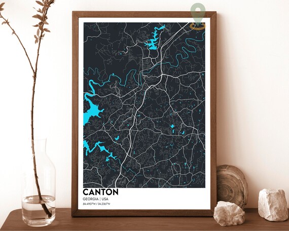 Canton Georgia USA City Map Poster Dark Minimalist Modern Style